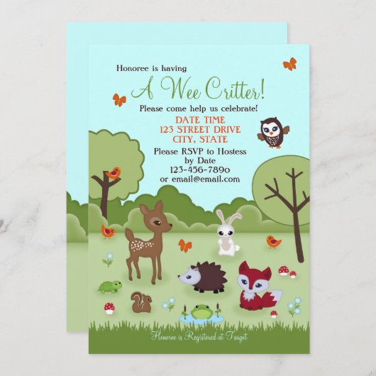 Kleine Lebewesen-Waldtier-Duschen-Einladung Einladung (Vorne/Hinten)