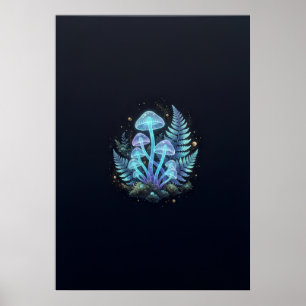 Kleine leuchtende Pilze Farn Fantasy Wald Poster