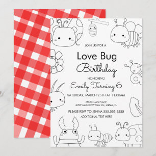 Kleine Liebe Bug Birthday Color Einladung