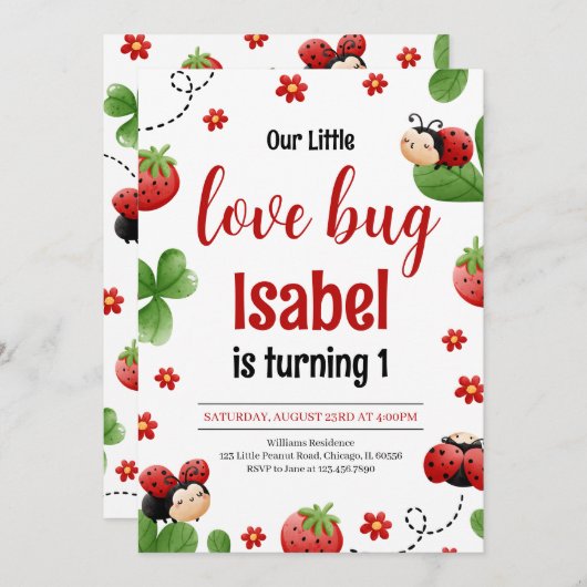 Kleine Liebe Bug Birthday Einladung (Vorne/Hinten)