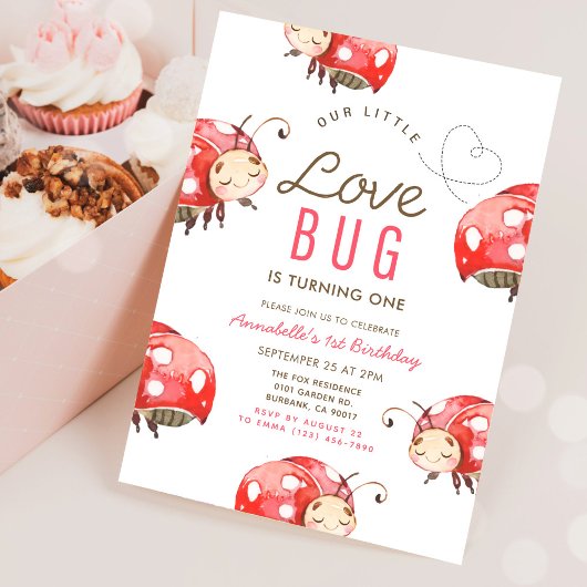 Kleine Liebe Bug Ladybug 1. Geburtstag Einladung