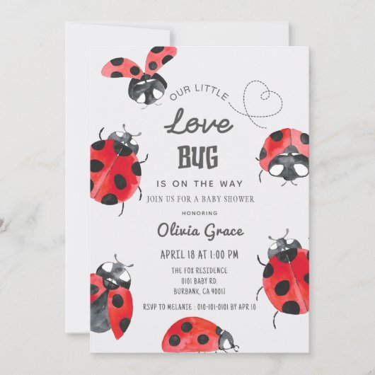 Kleine Liebe Bug Ladybug Babydusche Einladung (Vorderseite)