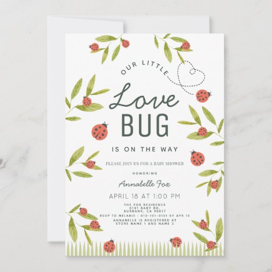 Kleine Liebe Bug Ladybug Babydusche Einladung (Vorderseite)
