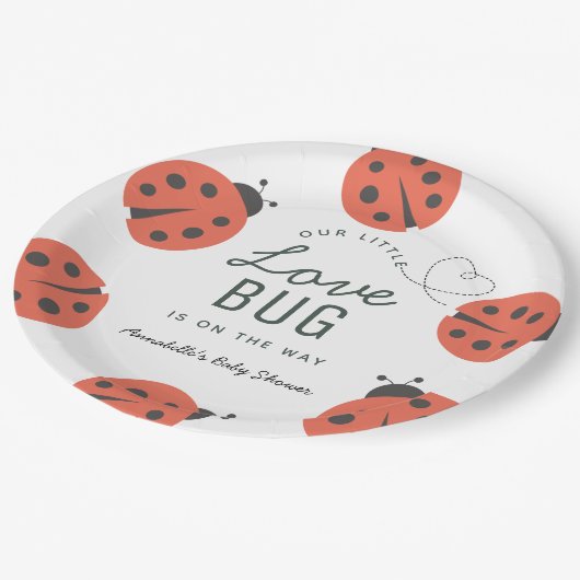 Kleine Liebe Bug Ladybug Babydusche Pappteller (Schrägansicht)