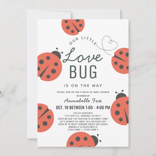 Kleine Liebe Bug Ladybug Drive-by Baby Shower Einladung (Vorderseite)