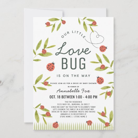 Kleine Liebe Bug Ladybug Drive-by Baby Shower Einladung (Vorderseite)