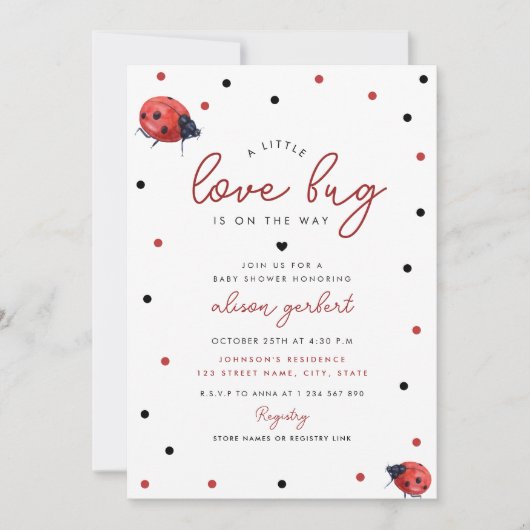 Kleine Liebe Bug Ladybug Girl Babydusche Einladung (Vorderseite)