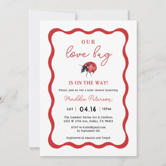 Kleine Liebe Bug Ladybug Girl Babydusche Einladung (Vorderseite)