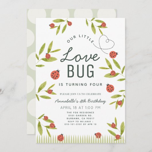 Kleine Liebe Bug Ladybug Girl Einladung (Vorne/Hinten)
