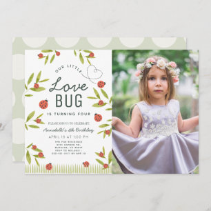 Kleine Liebe Bug Ladybug Girl Foto Geburtstag Einladung