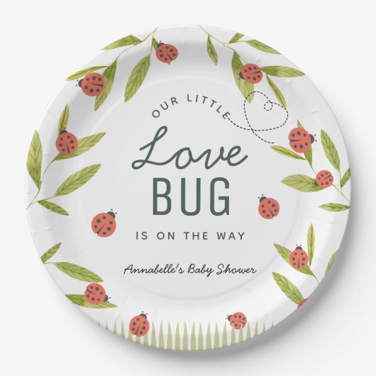 Kleine Liebe Bug Ladybug Leaf Babydusche Pappteller (Vorderseite)