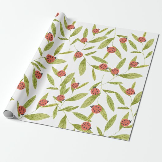 Kleine Liebe Bug Ladybug Leaf Wrapping Paper Geschenkpapier (Ungerollt)