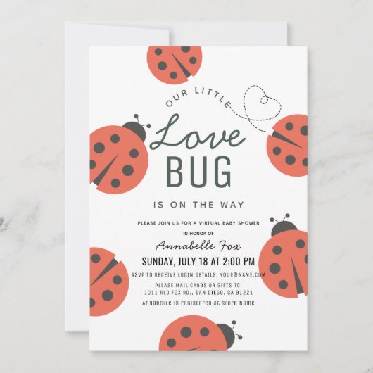 Kleine Liebe Bug Ladybug Virtual Baby Dusche Einladung (Vorderseite)