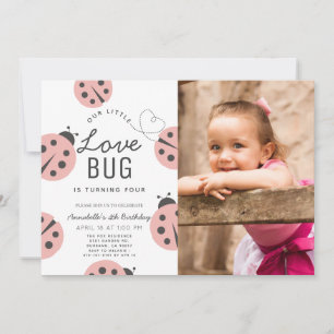 Kleine Liebe Bug Light Pink Ladybug Geburtstagsfei Einladung