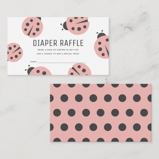 Kleine Liebe Bug Pink Ladybug Diaper Raffle Ticket Begleitkarte (Vorne/Hinten)
