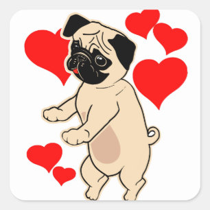 Kleine Liebe Mops Flossing Valentinhund Quadratischer Aufkleber