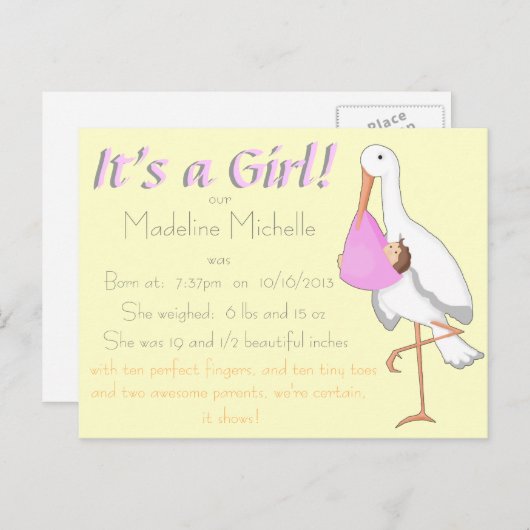 "Kleine Lieferung" - Personalisierte Geburtserklär Ankündigungspostkarte (Vorne/Hinten)