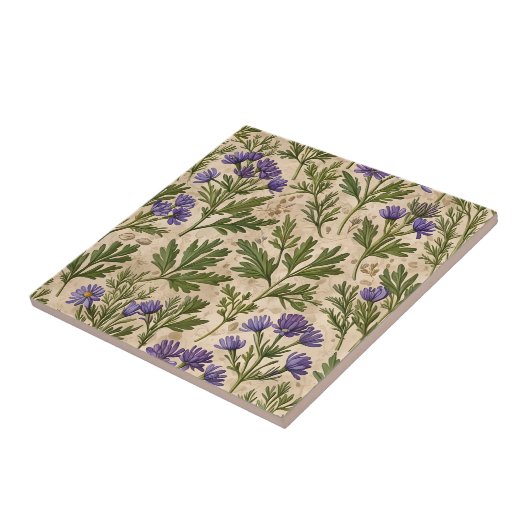 Kleine Lila Asters Taupe Fliese (Seite)