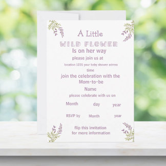 Kleine lila Wildblume Babydusche Einladung