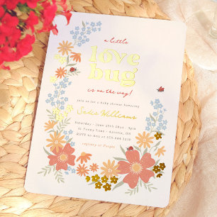 Kleine Love Bug Mädchen Retro-Baby-Party Folieneinladung