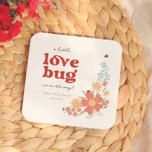 Kleine Love Bug Retro Mädchen Baby Shower Rechteckiger Pappuntersetzer