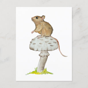 Kleine, lustige Maus auf einem Pilz-Aquarium Feiertagspostkarte