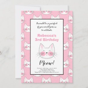 Kleine Mädchen 3. Geburtstag Party Pink Kitty Cats Ankündigung