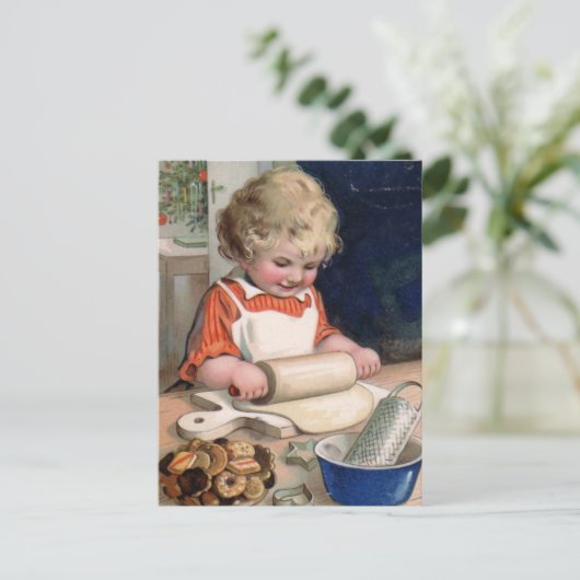 Kleine Mädchen backen Cookies Postkarte (Stehend Vorderseite)
