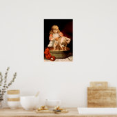 Kleine Mädchen baden ihren Hund Poster (Küche)