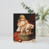 Kleine Mädchen baden ihren Hund Postkarte (Stehend Vorderseite)