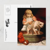 Kleine Mädchen baden ihren Hund Postkarte (Vorne/Hinten)