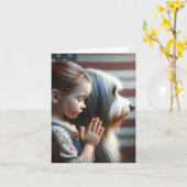 Kleine Mädchen beten mit bärtiger Collie Karte (Gelbe Blume)