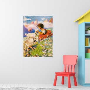 Kleine Mädchen Blumen Vintage-Illustration Heidi Poster