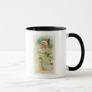 Kleine Mädchen, die durch Schlafzimmer-Tür Tasse