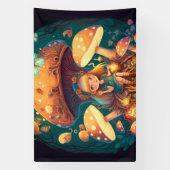 Kleine Mädchen-Elfe unter Pilzen Banner (Vertikal)