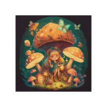 Kleine Mädchen-Elfe unter Pilzen
