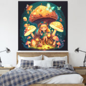 Kleine Mädchen-Elfe unter Pilzen Leinwanddruck (Insitu (Schlafzimmer))