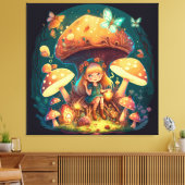 Kleine Mädchen-Elfe unter Pilzen Leinwanddruck (Insitu (Wohnzimmer))
