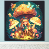 Kleine Mädchen-Elfe unter Pilzen Leinwanddruck (Insitu (Holzboden))