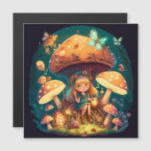 Kleine Mädchen-Elfe unter Pilzen Magnetkarte (Vorne/Hinten)