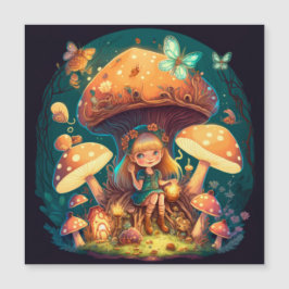 Kleine Mädchen-Elfe unter Pilzen Magnetkarte