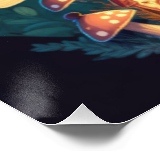 Kleine Mädchen-Elfe unter Pilzen Poster (Ecke)