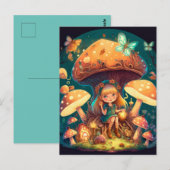 Kleine Mädchen-Elfe unter Pilzen Postkarte (Vorne/Hinten)