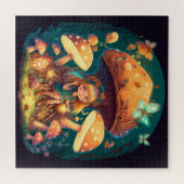 Kleine Mädchen-Elfe unter Pilzen Puzzle (Horizontal)