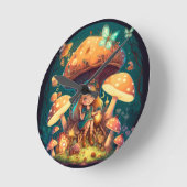 Kleine Mädchen-Elfe unter Pilzen Runde Wanduhr (Winkel)