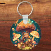 Kleine Mädchen-Elfe unter Pilzen Schlüsselanhänger (Vorderseite)