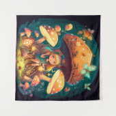 Kleine Mädchen-Elfe unter Pilzen Wandteppich (Vorderseite (Horizontal))