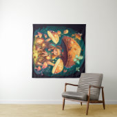 Kleine Mädchen-Elfe unter Pilzen Wandteppich (Beispiel (Horizontal))