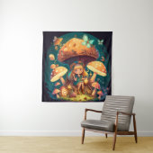 Kleine Mädchen-Elfe unter Pilzen Wandteppich (Beispiel)