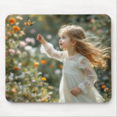Kleine Mädchen jagen Monarchschmetterling Mousepad (Vorne)